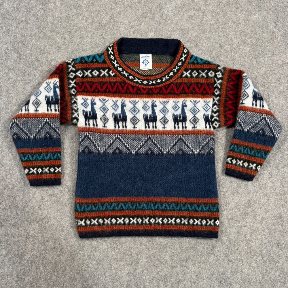 Andino Artesanias Wool Llama Ecuador Knit‎ Crew Neck Sweater Youth Size 2